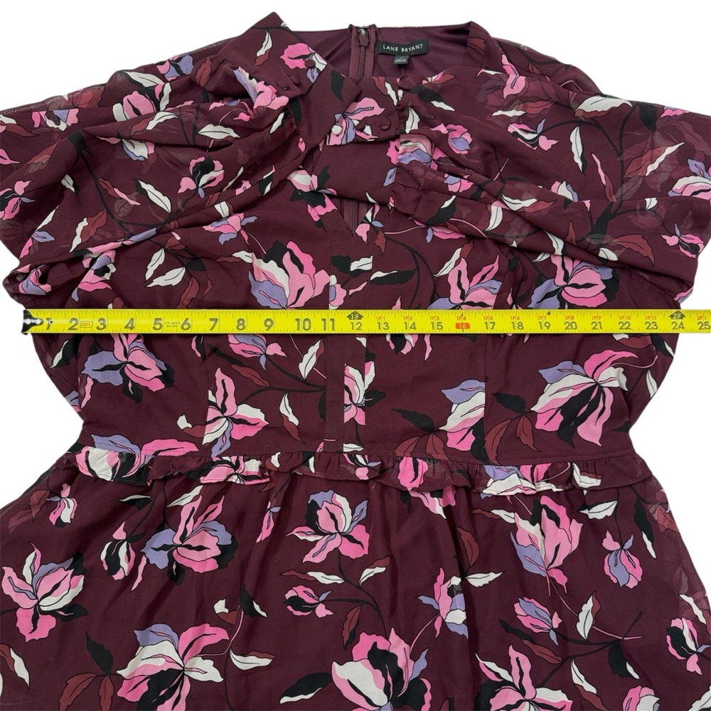 Lane Bryant Blouse Dark Floral Sheer Cranberry Plum Plus Purple Burgundy Size 18 - Picture 14 of 16